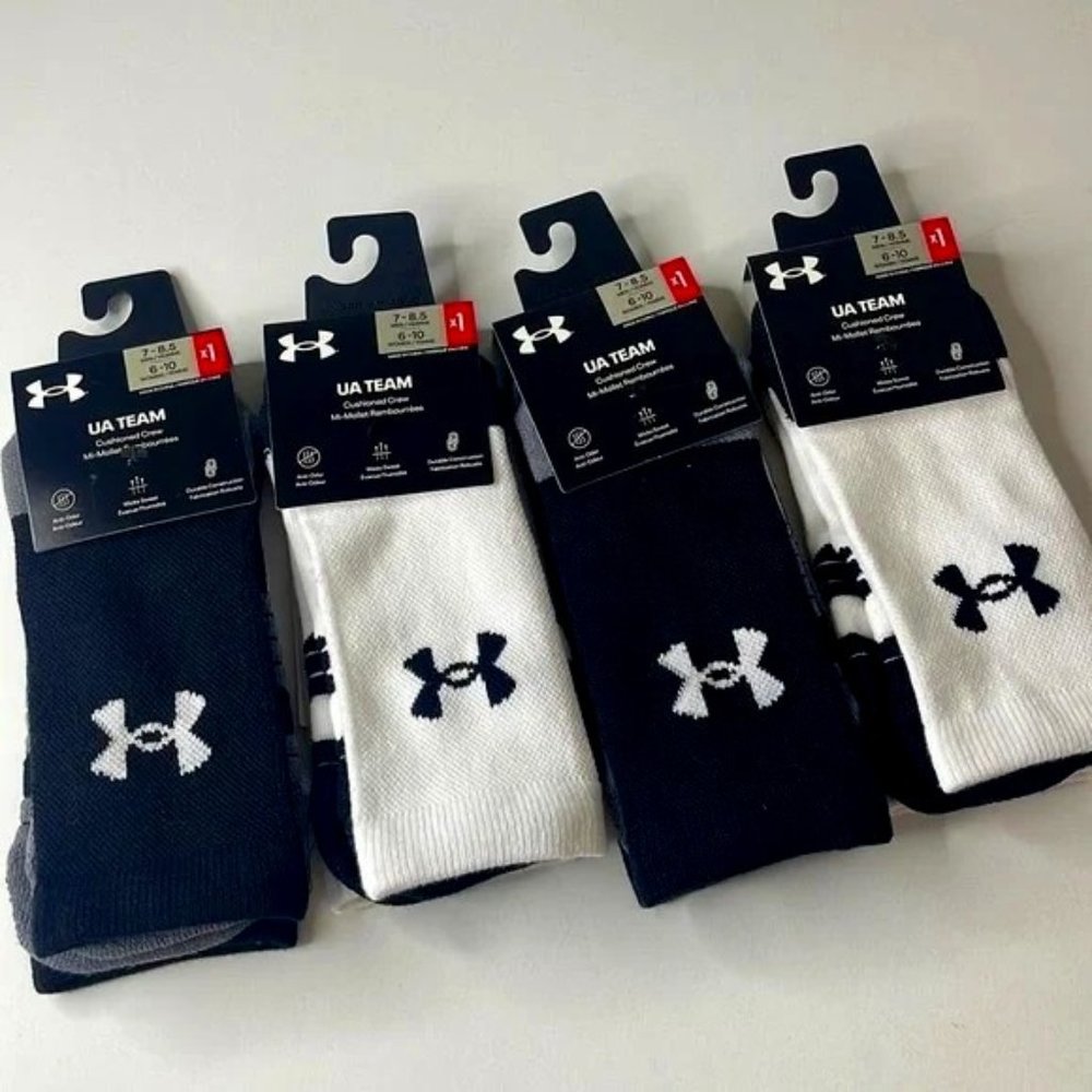 Under Armour UA Team Socks Black and White 4 Pairs Medium